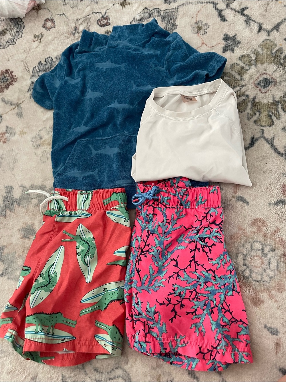 Old Navy Boys' Swim Trunks - Coral Alligator & Hot Pink Coral Print